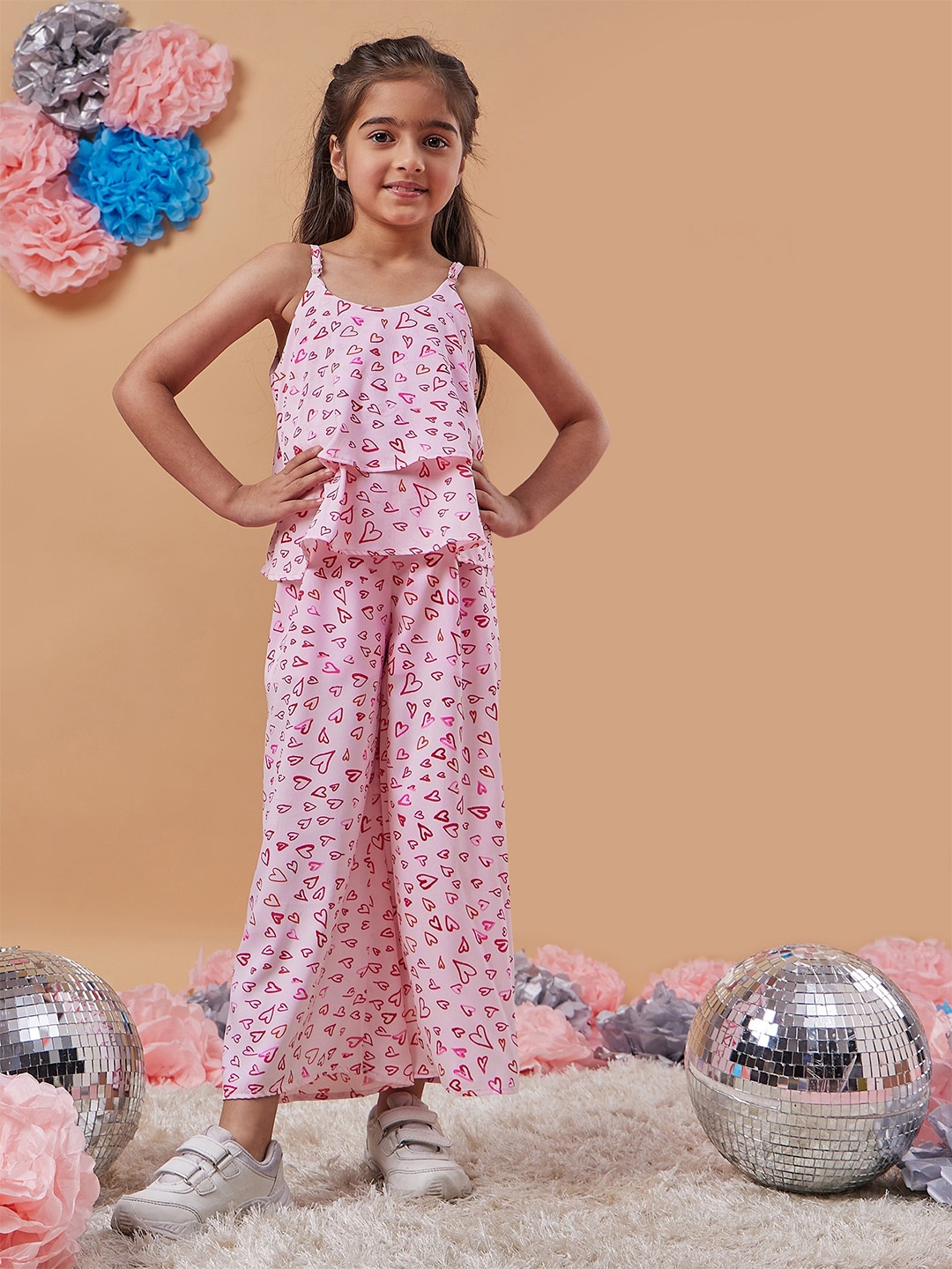 

pspeaches Girls Conversational Printed Basic Jumpsuit, Pink