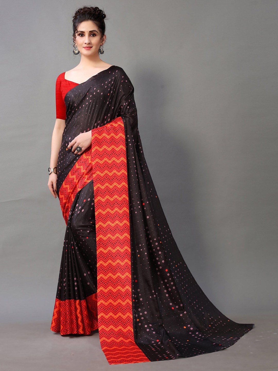 

KALINI Polka Dots Printed Saree, Black