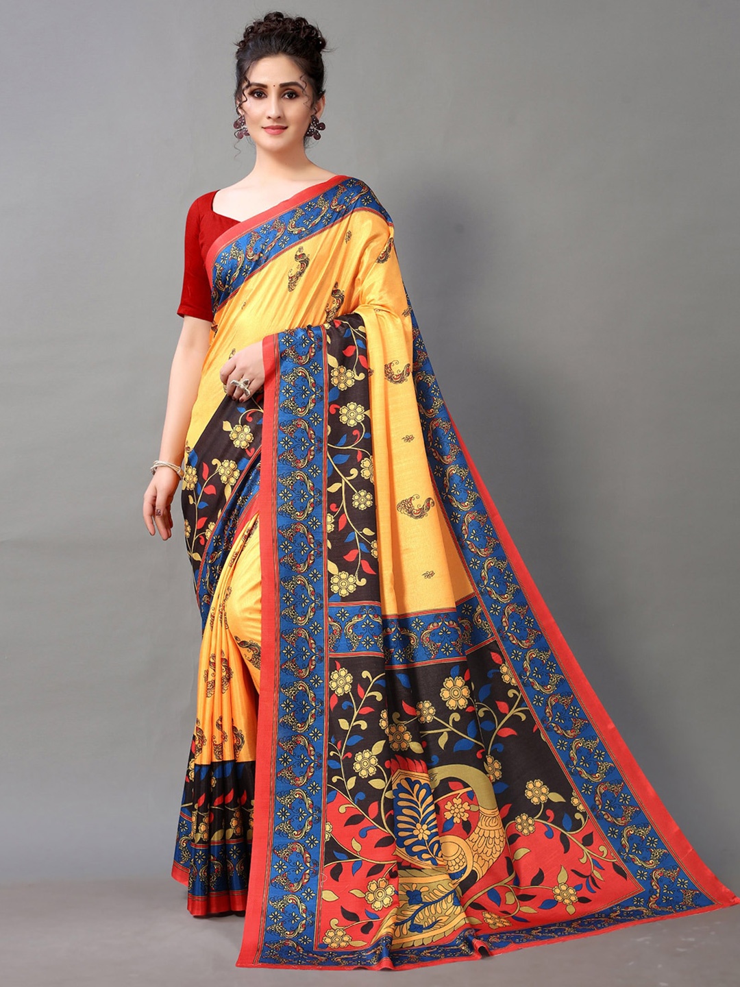 

KALINI Ethnic Motifs Printed Brasso Saree, Yellow