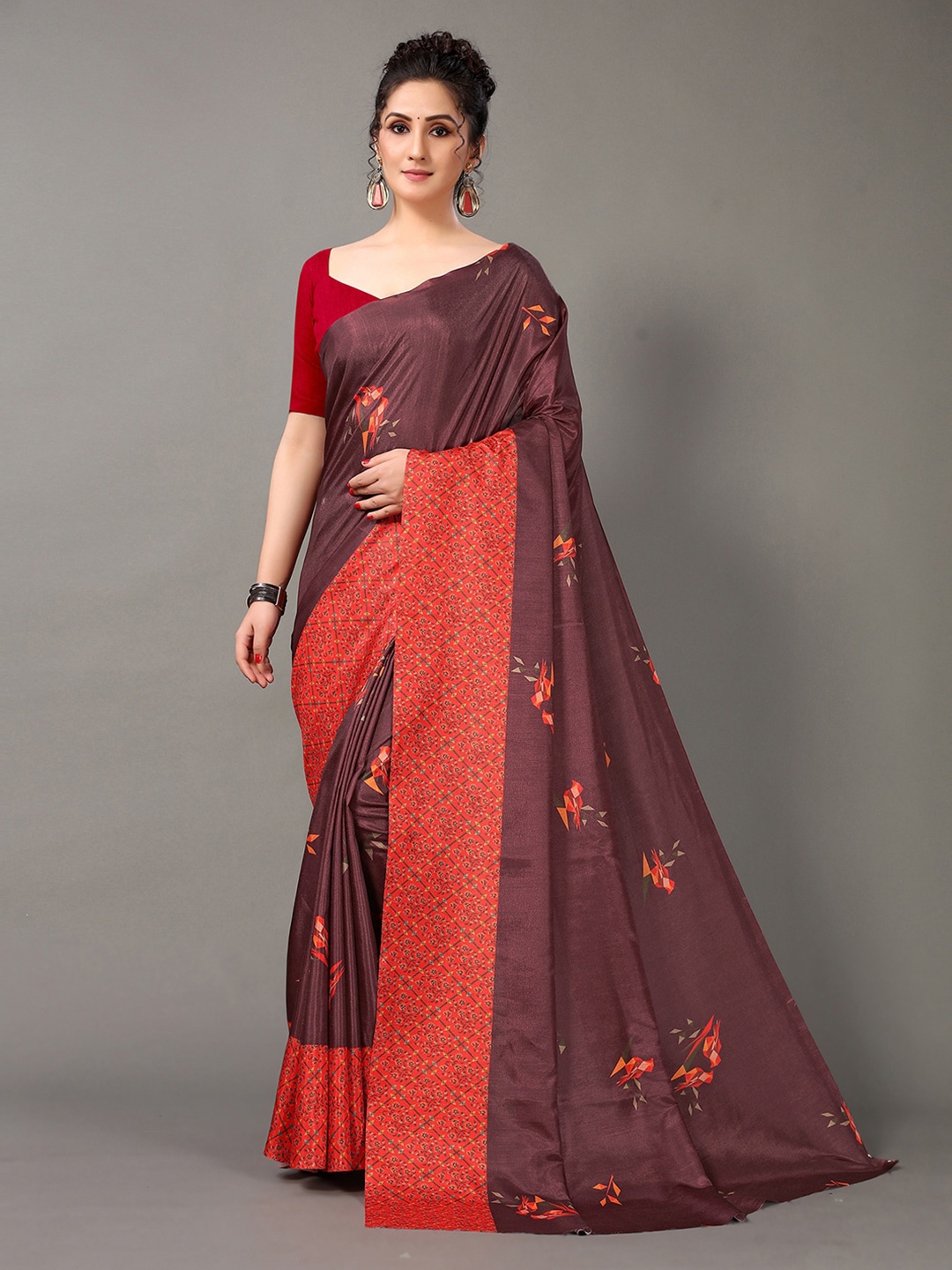 

KALINI Floral Printed Saree, Brown