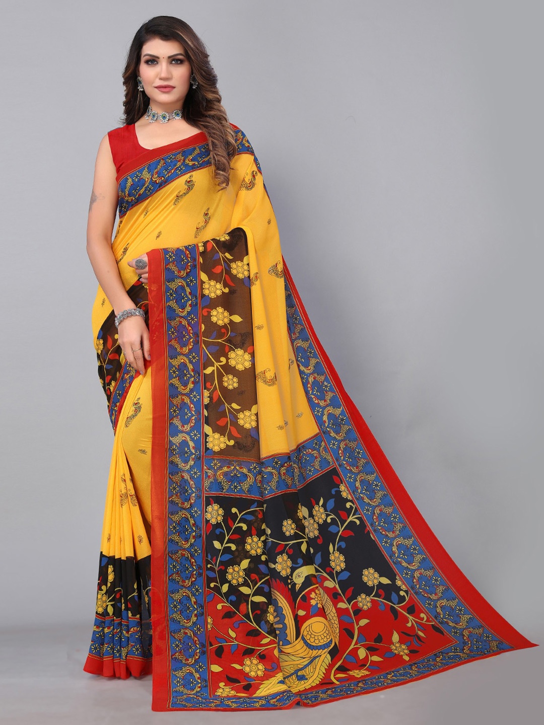 

KALINI Ethnic Motifs Printed Brasso Saree, Yellow