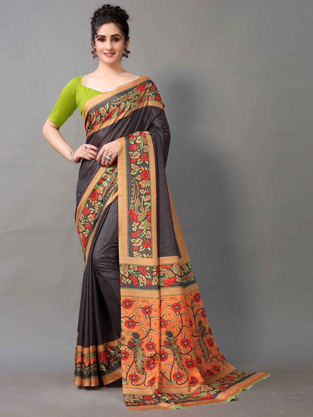 

KALINI Ethnic Motifs Printed Brasso Saree, Charcoal