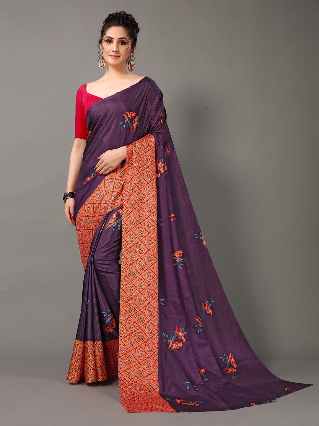 

KALINI Floral Printed Saree, Violet