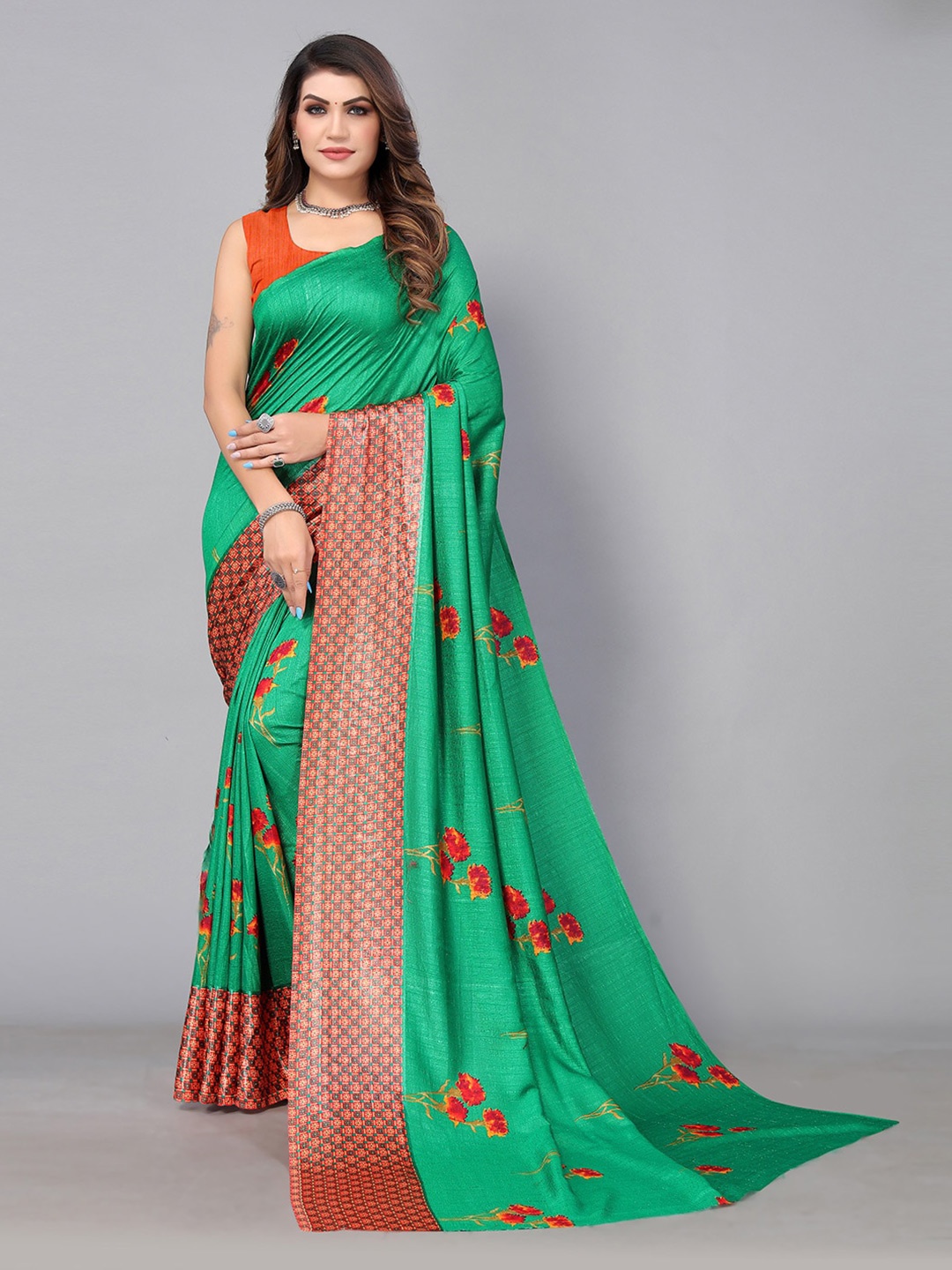 

KALINI Floral Printed Saree, Green