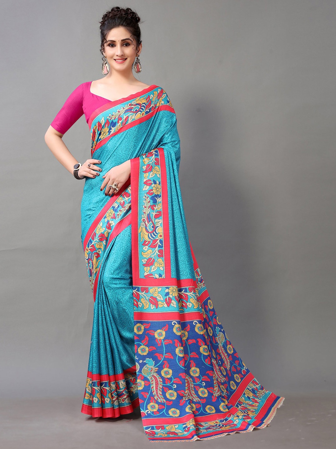 

KALINI Ethnic Motifs Printed Brasso Saree, Blue