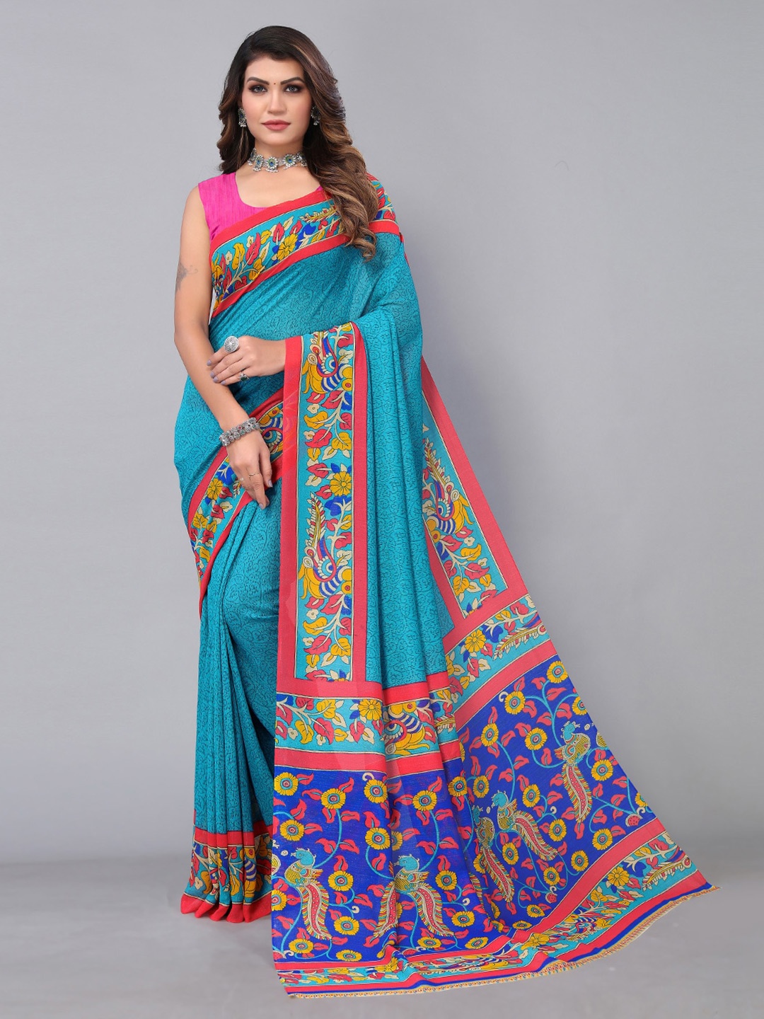 

KALINI Ethnic Motifs Printed Brasso Saree, Blue