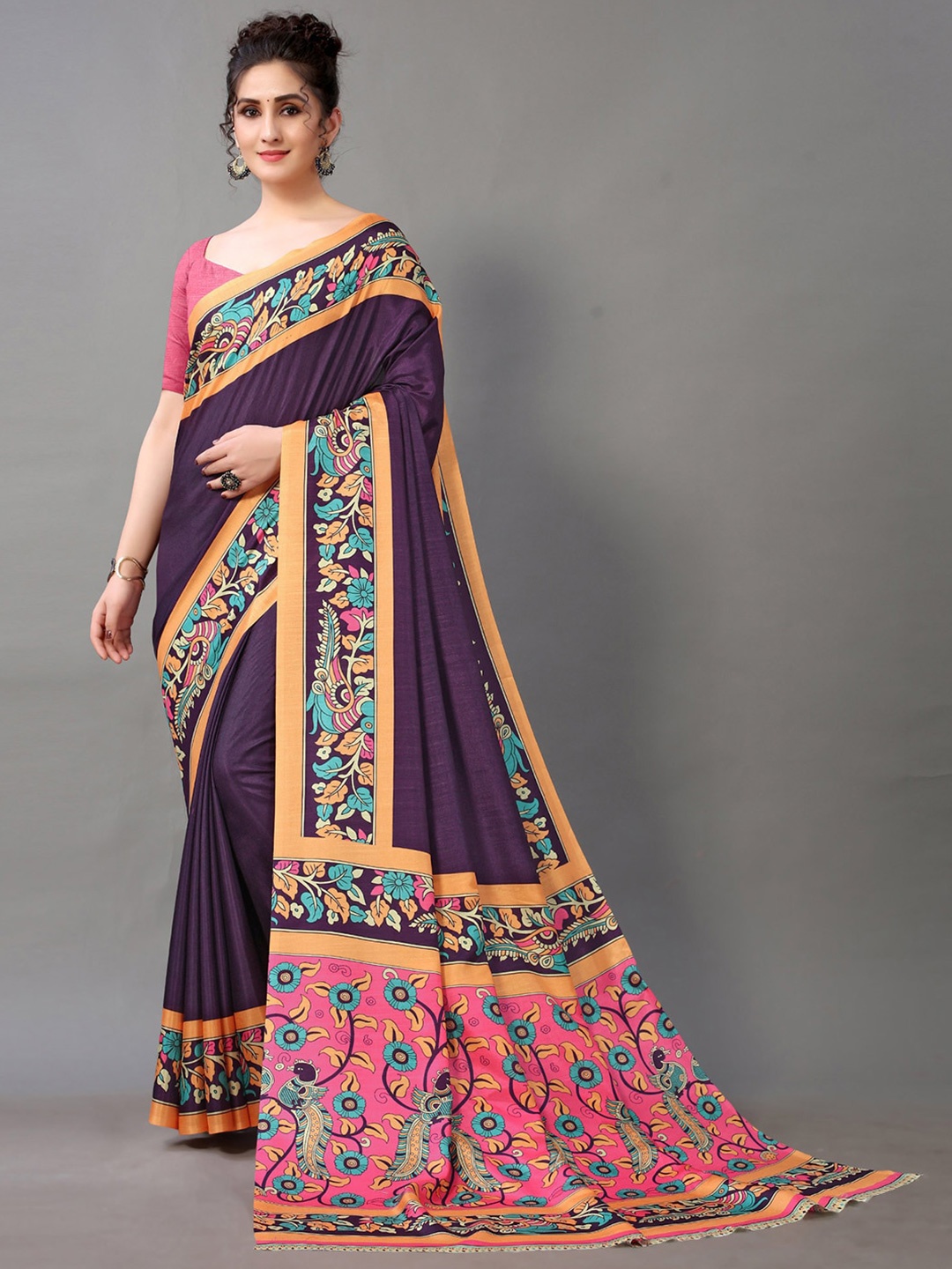 

KALINI Ethnic Motifs Printed Brasso Saree, Purple