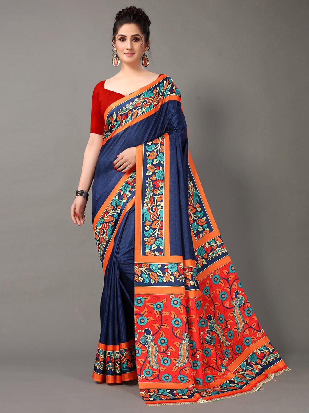 

KALINI Ethnic Motifs Printed Saree, Navy blue