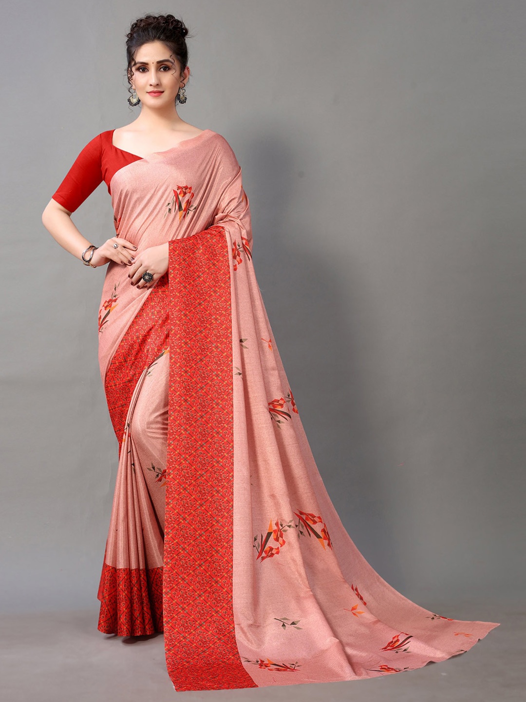 

KALINI Floral Printed Saree, Peach