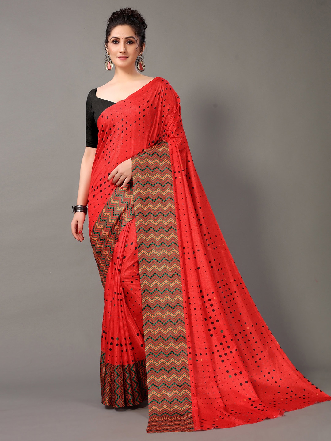 

KALINI Polka Dots Printed Saree, Red