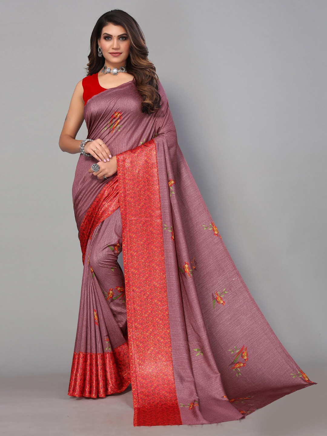 

KALINI Floral Printed Silk Blend Saree, Pink