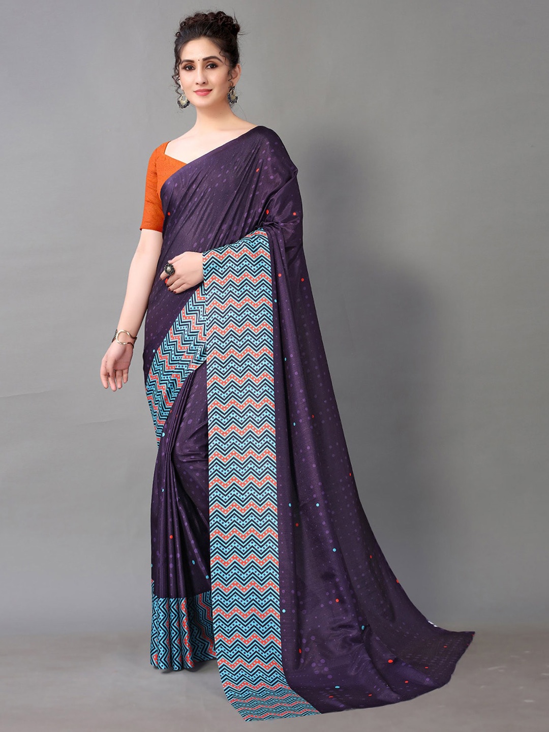 

KALINI Polka Dots Printed Saree, Purple