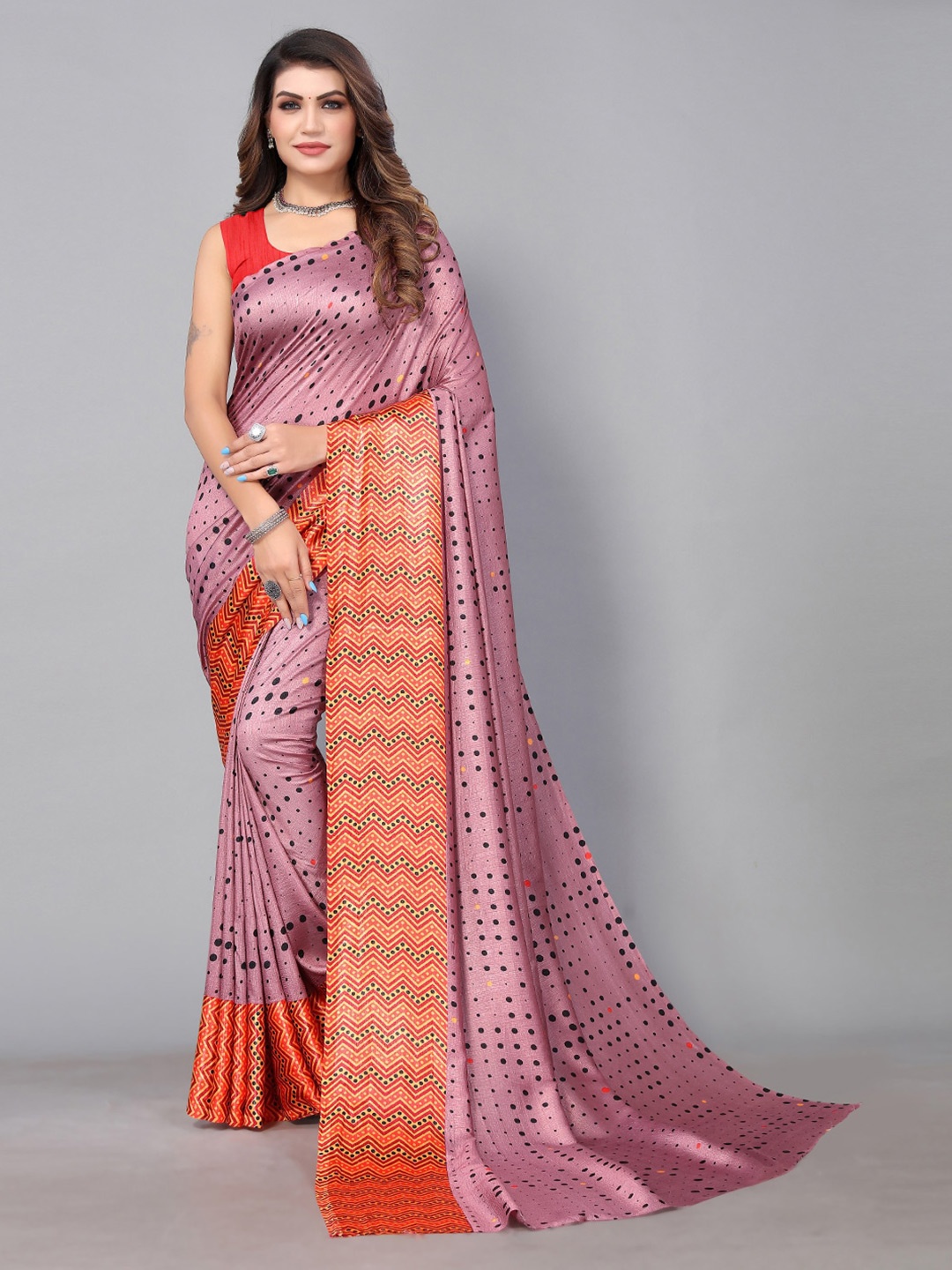 

KALINI Polka Dot Printed Saree, Pink