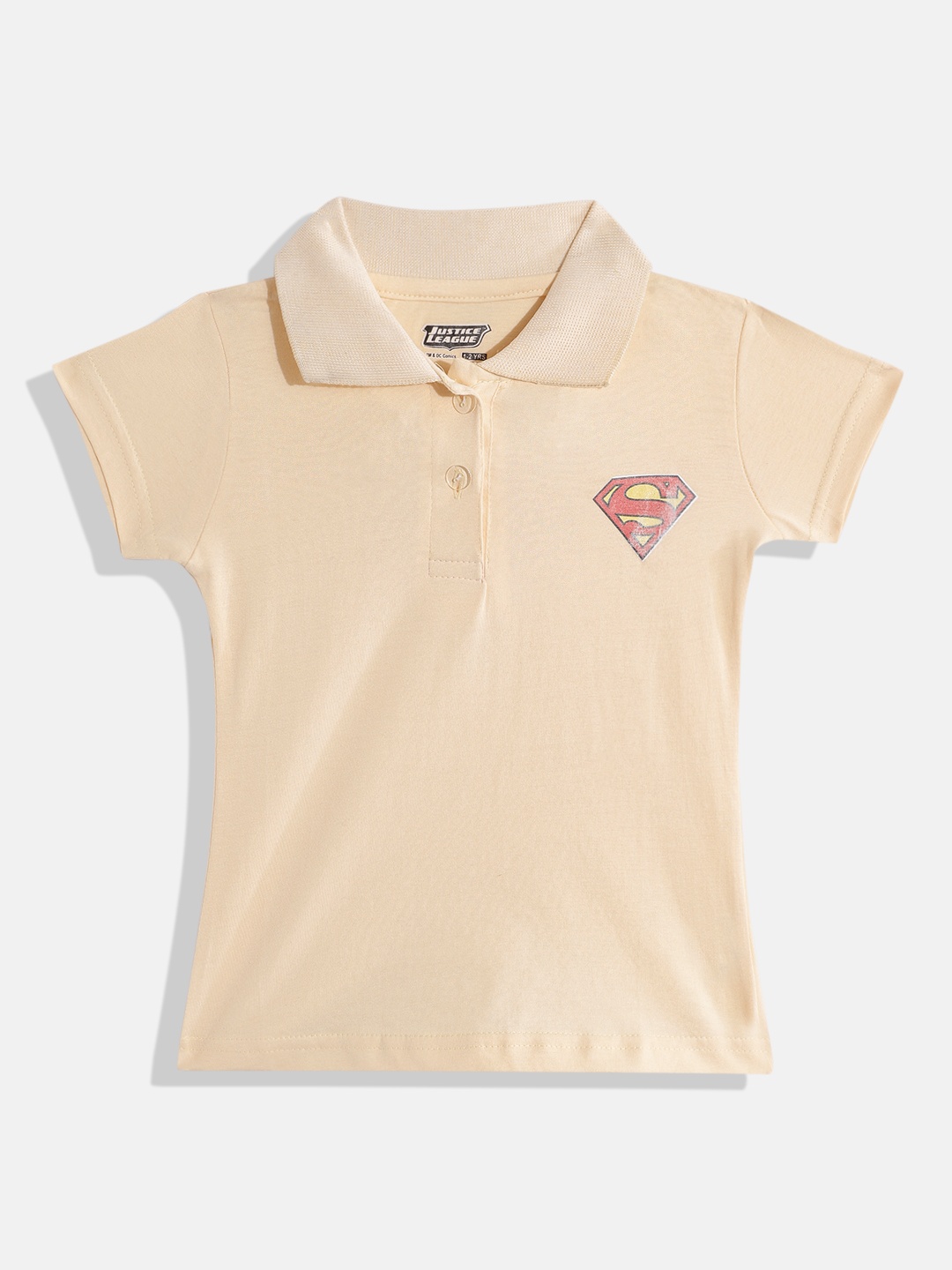 

Eteenz Girls Superman Polo Collar Premium Cotton T-shirt, Cream