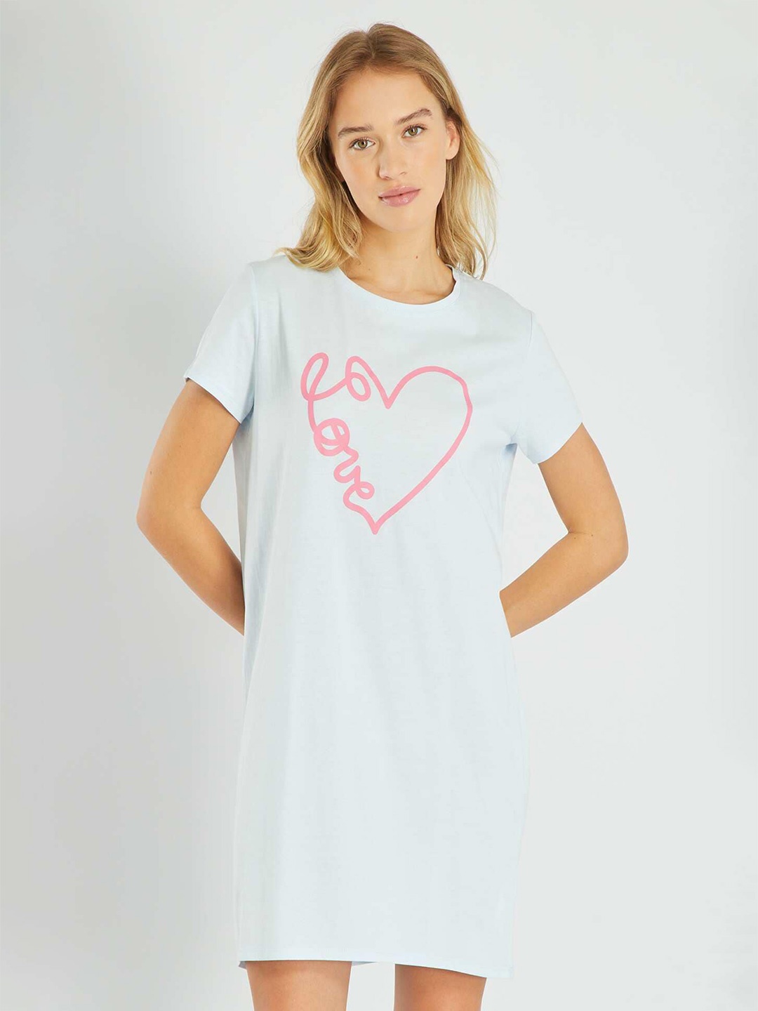 

KIABI Graphic Printed Pure Cotton T-shirt Nightdress, Blue