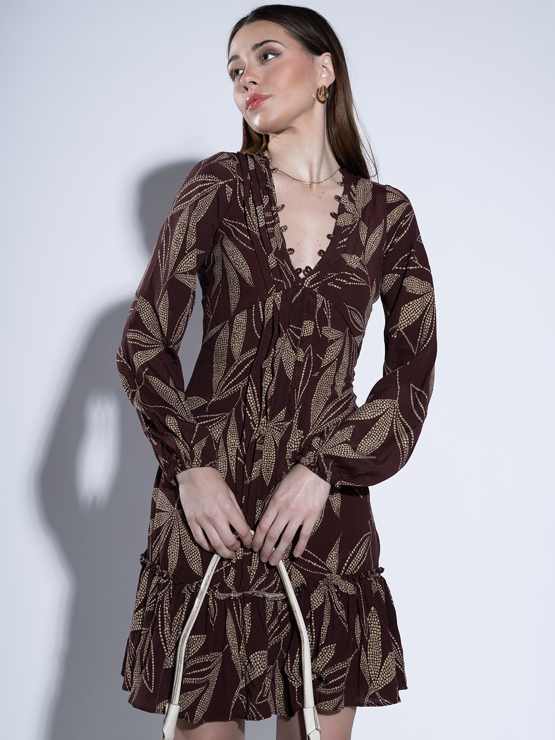 

Stylecast X Hersheinbox Cotton Floral Print Puff Sleeve A-Line Mini Dress, Brown