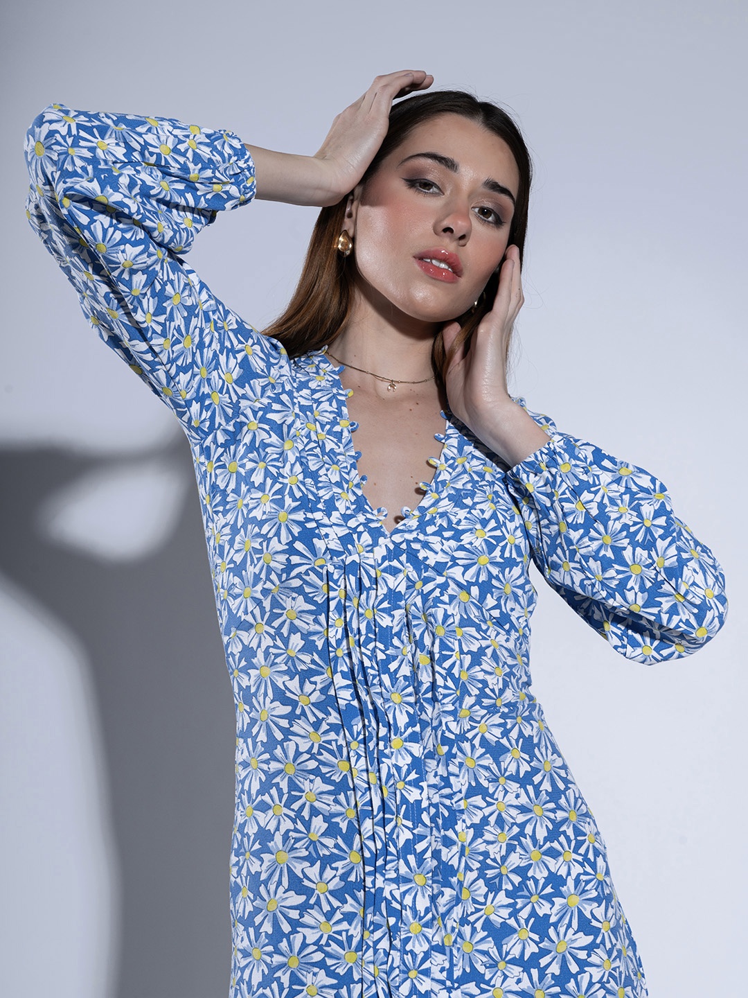 

Stylecast X Hersheinbox Floral Print Puff Sleeve A-Line Mini Dress, Blue