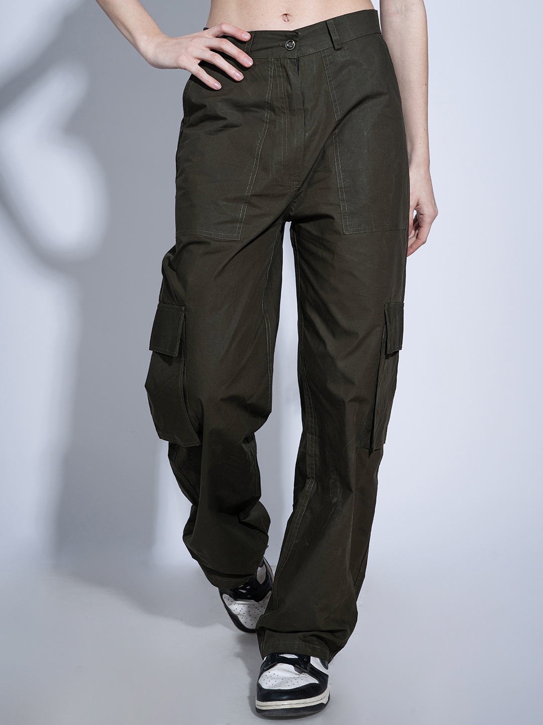 

Stylecast X Hersheinbox Women Pure Cotton High-Rise Cargos Trousers, Charcoal
