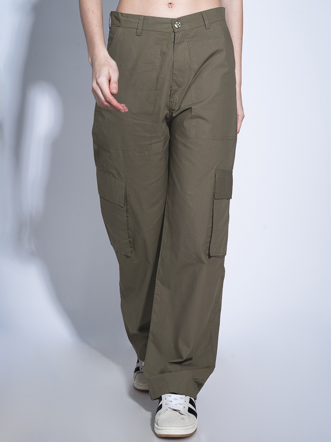

Stylecast X Hersheinbox Women Cotton Cargo Trousers, Khaki
