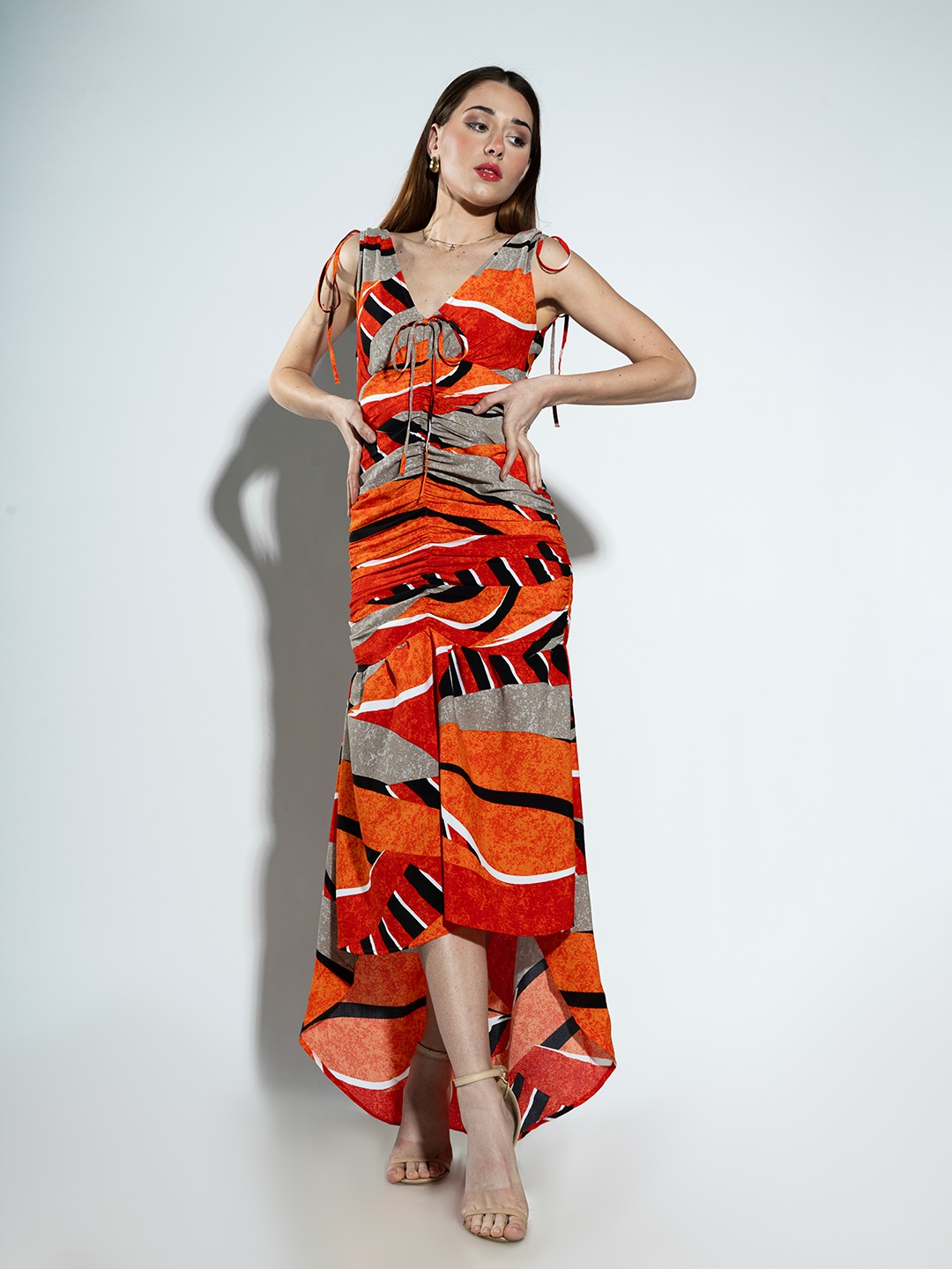 

Stylecast X Hersheinbox Printed Ruched Drop-Waist Maxi Dress, Orange