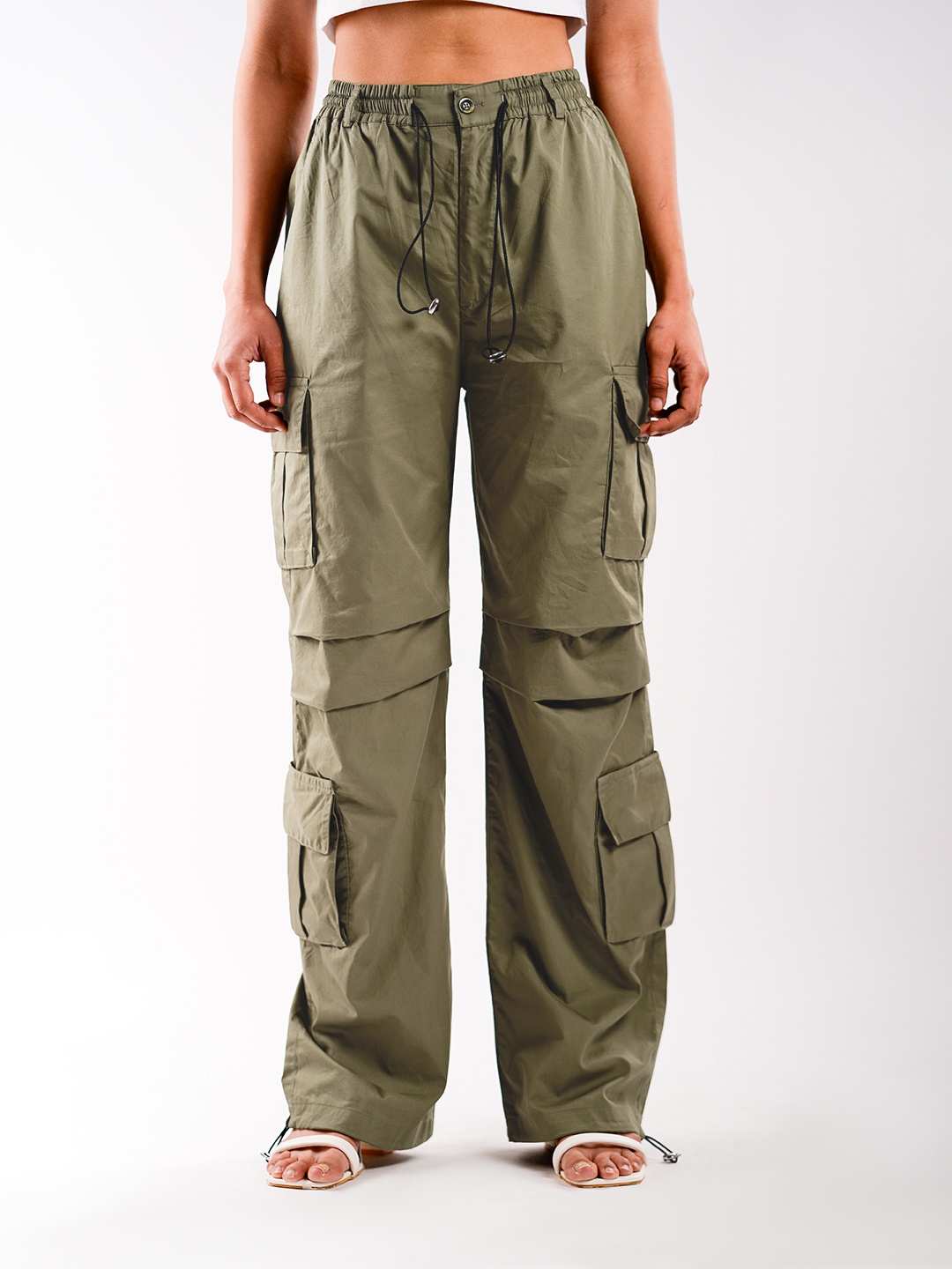 

Stylecast X Hersheinbox Women Cotton High-Rise Cargo Trousers, Olive