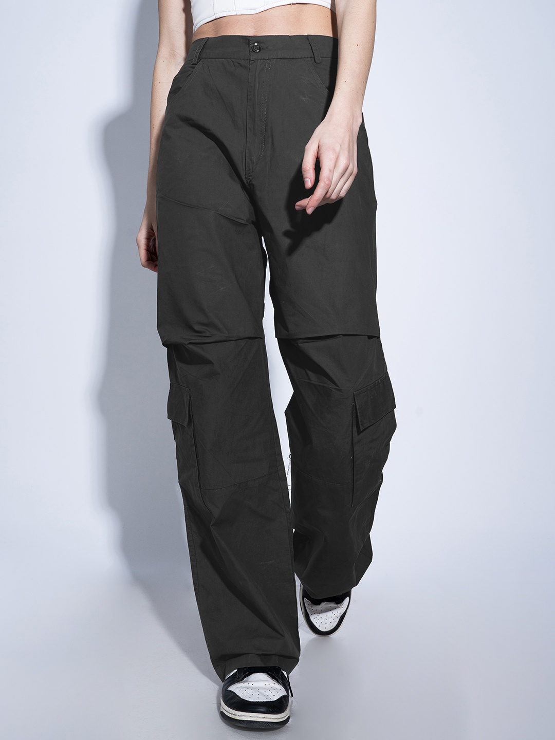 

Stylecast X Hersheinbox Women Cotton High-Rise Cargo Trousers, Charcoal