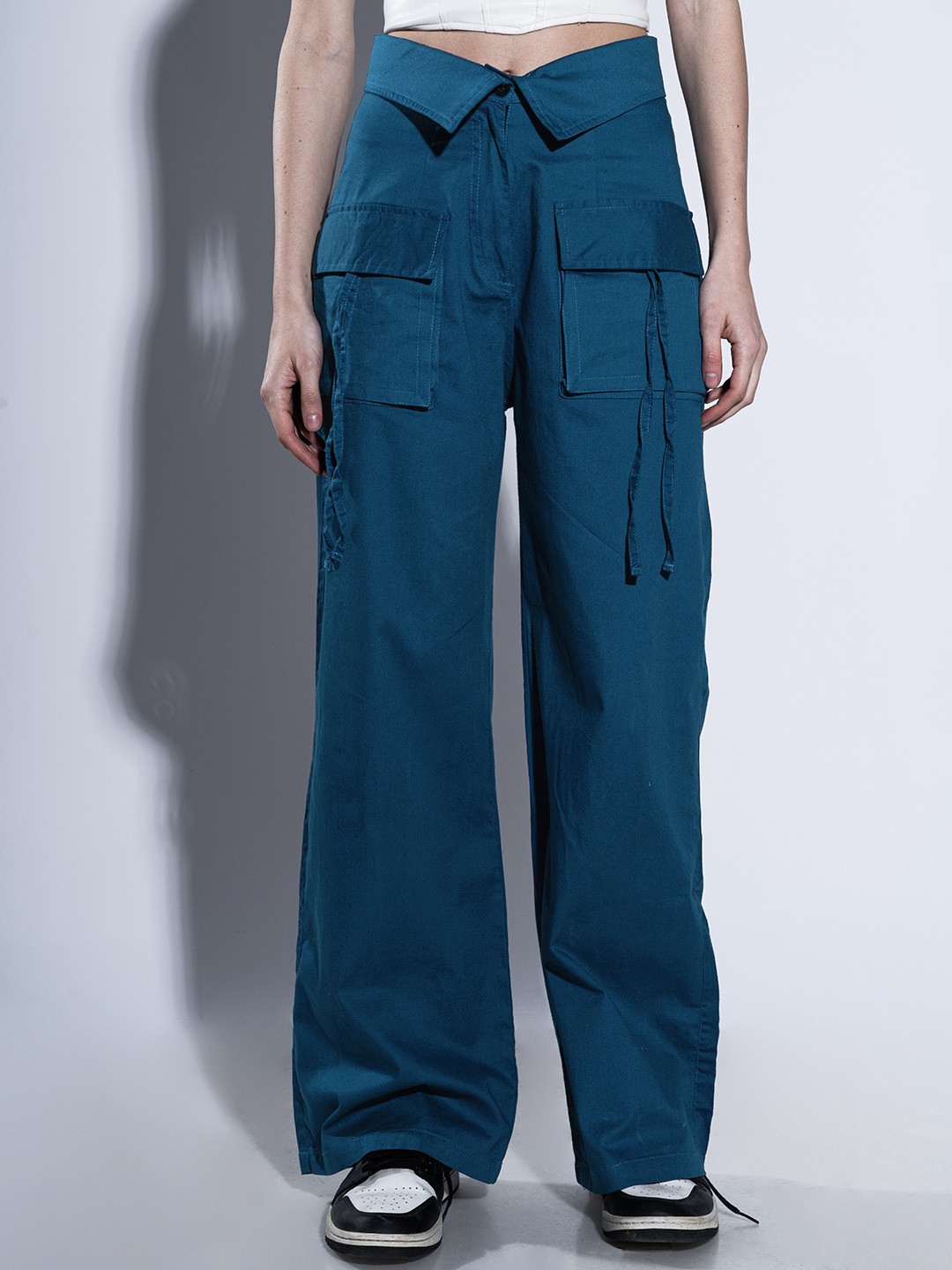 

Stylecast X Hersheinbox Women High-Rise Cargo Trousers, Teal