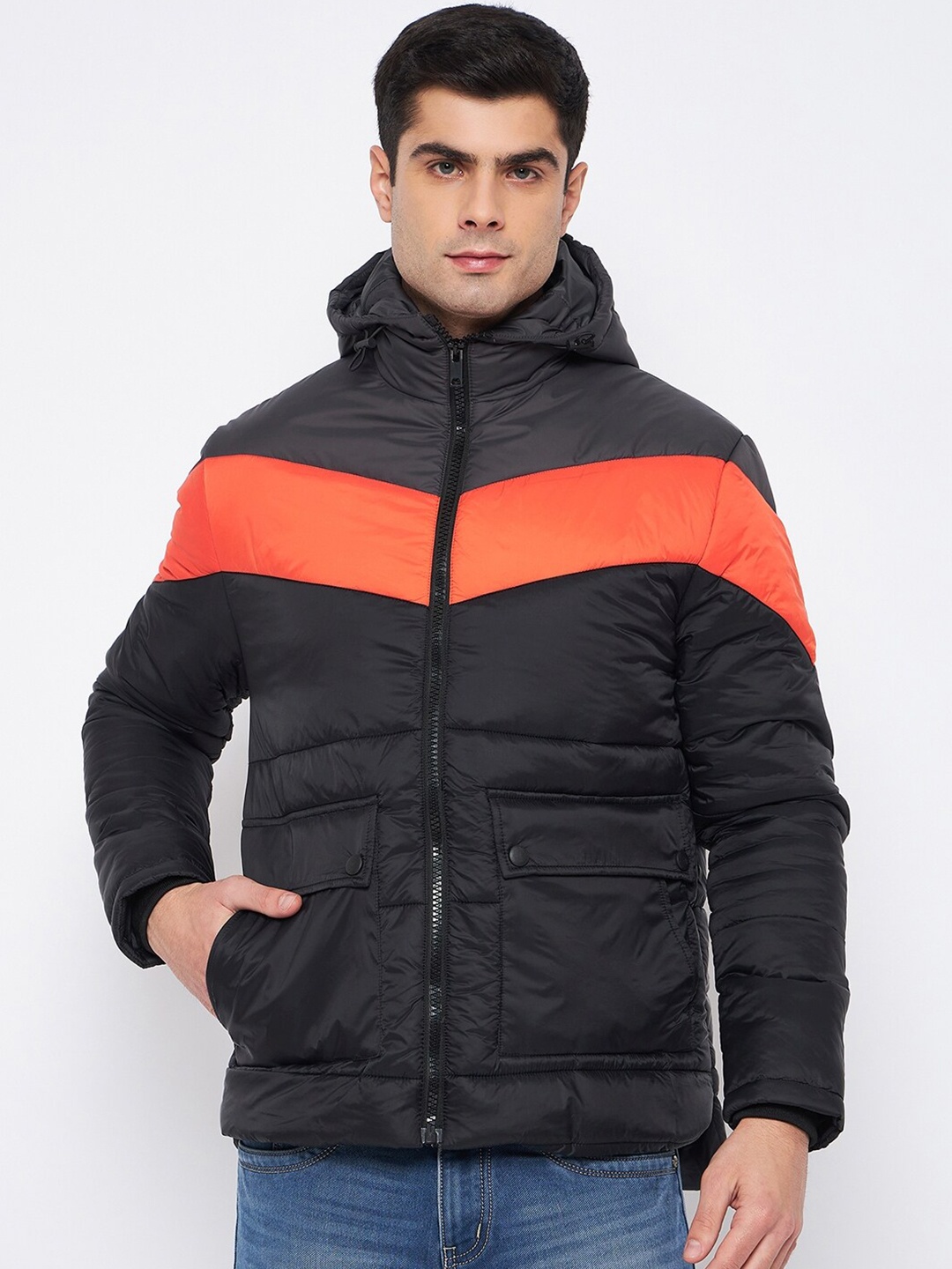 

Club York Colourblocked Hooded Longline Padded Jacket, Black