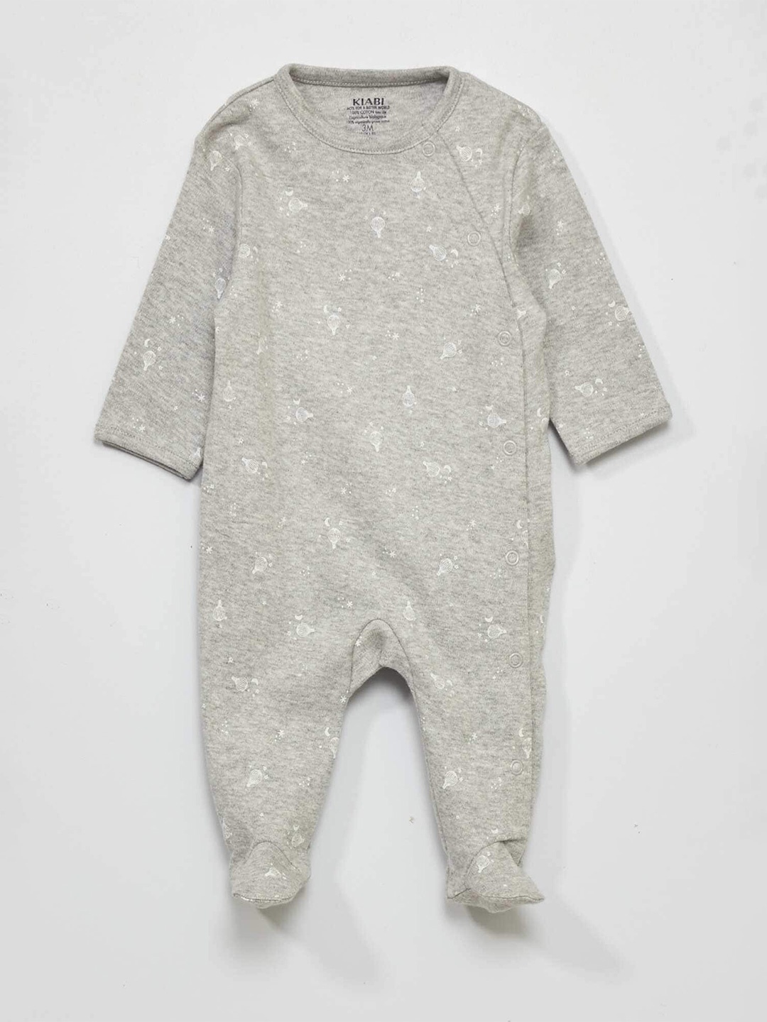 

KIABI Infants Printed Round Neck Pure Cotton Sleepsuit, Grey