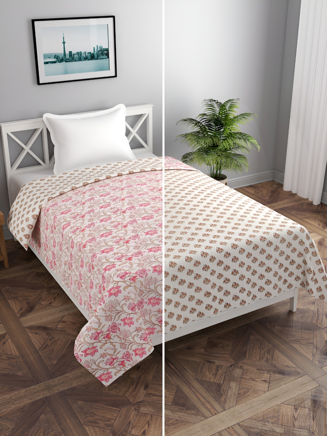 

MORADO Off White & Pink Printed Single Duvet Cover