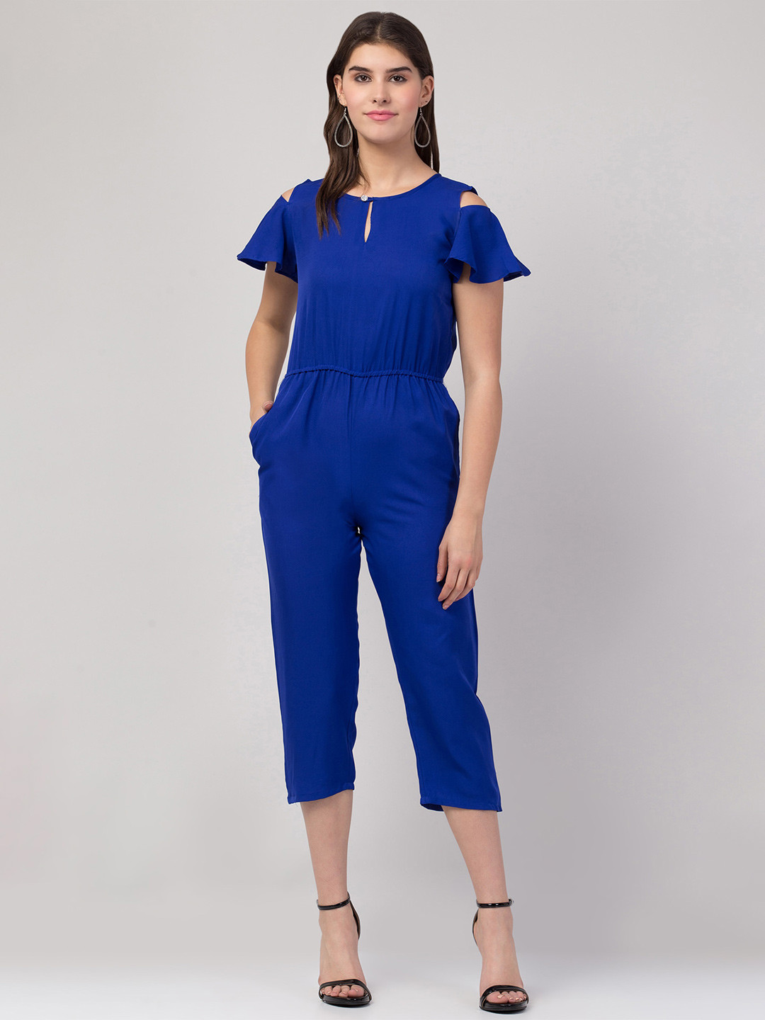 

ADDICTED ATTIRE Keyhole Neck Capri Jumpsuit, Blue