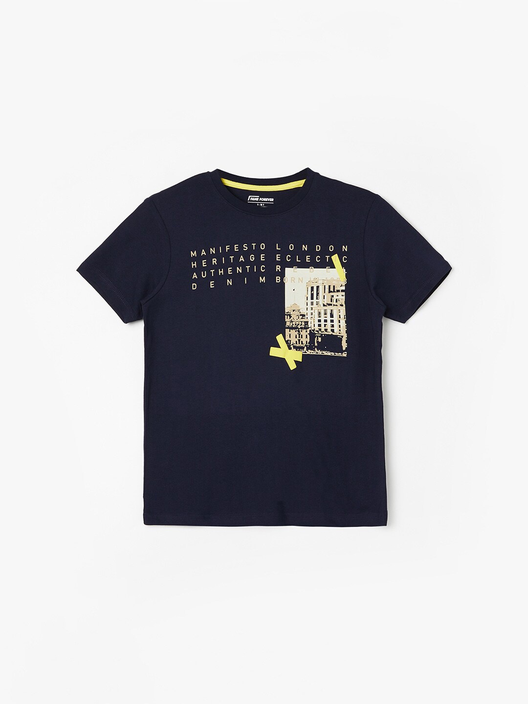 

Fame Forever by Lifestyle Boys Typography Printed Round Neck Short Sleeves Cotton T-shirt, Blue