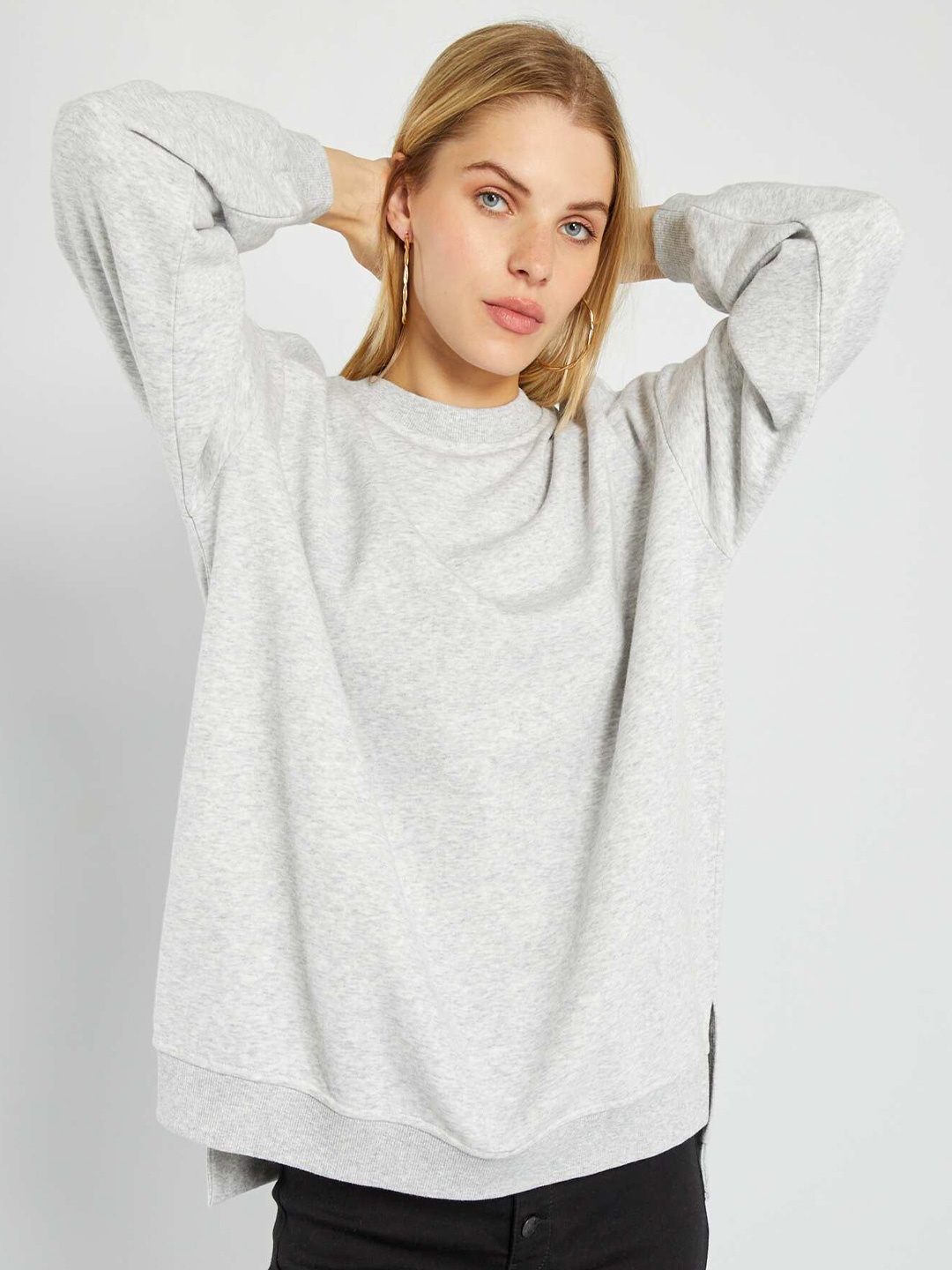 

KIABI Round Neck Woollen Longline Pullover Sweater, Grey