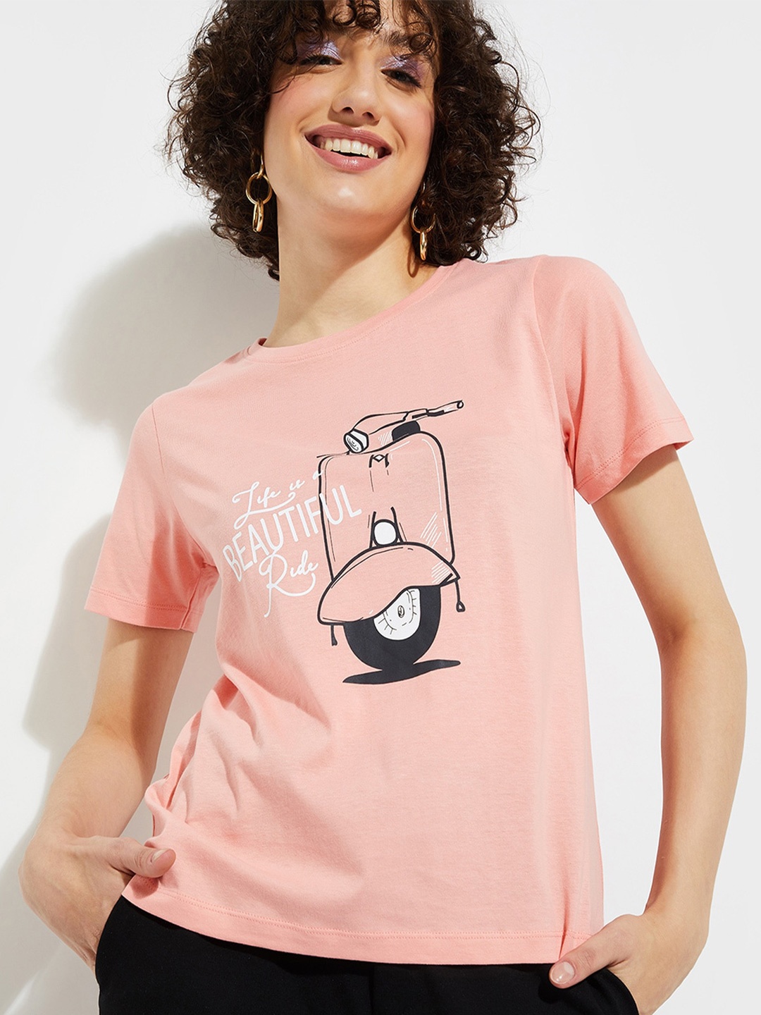 

max URB_N Graphic Printed Pure Cotton T-shirt, Peach