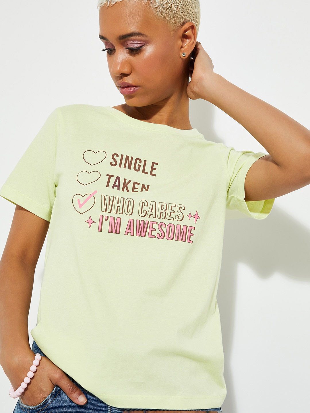

max URB_N Typography Printed Pure Cotton T-shirt, Yellow