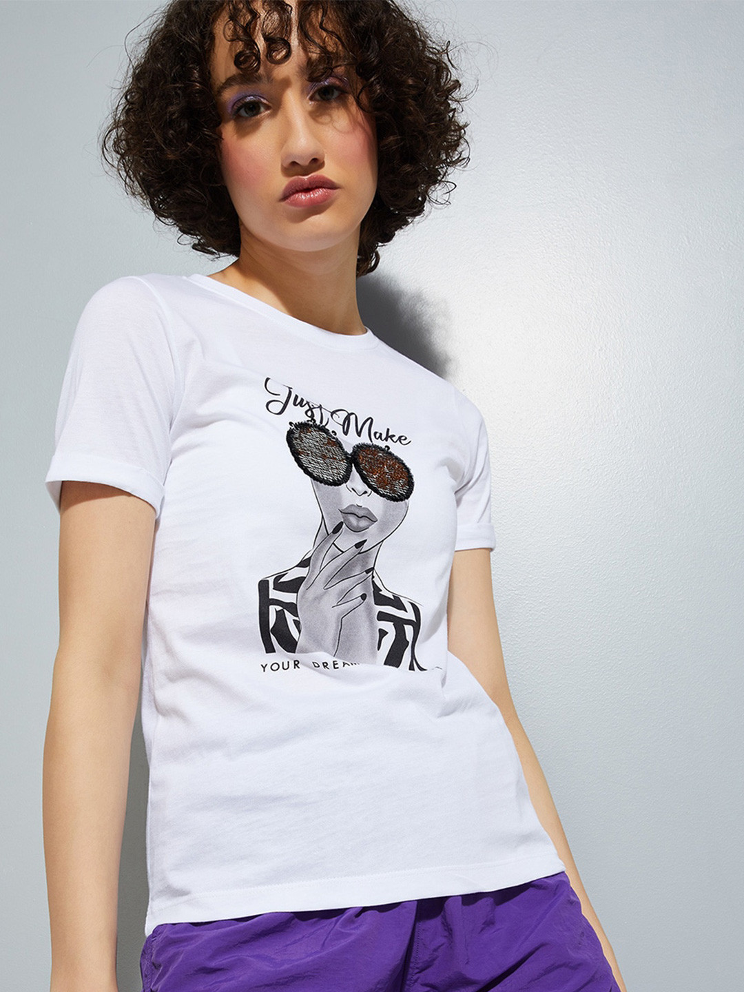 

max URB_N Women Graphic Printed Round Neck Pure Cotton T-shirt, White