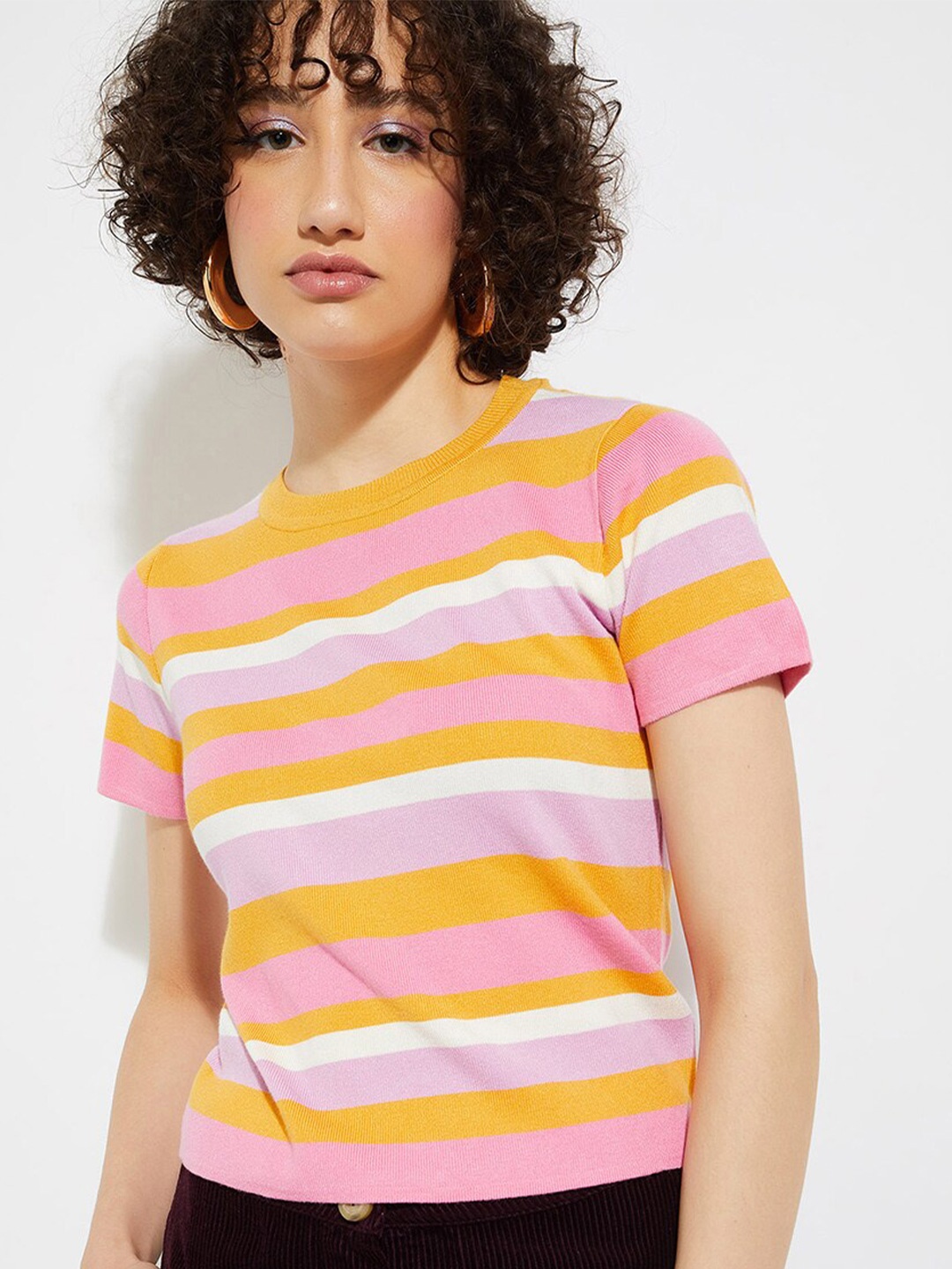 

max URB_N Striped V-Neck Short Sleeves Regular T-shirt, Yellow