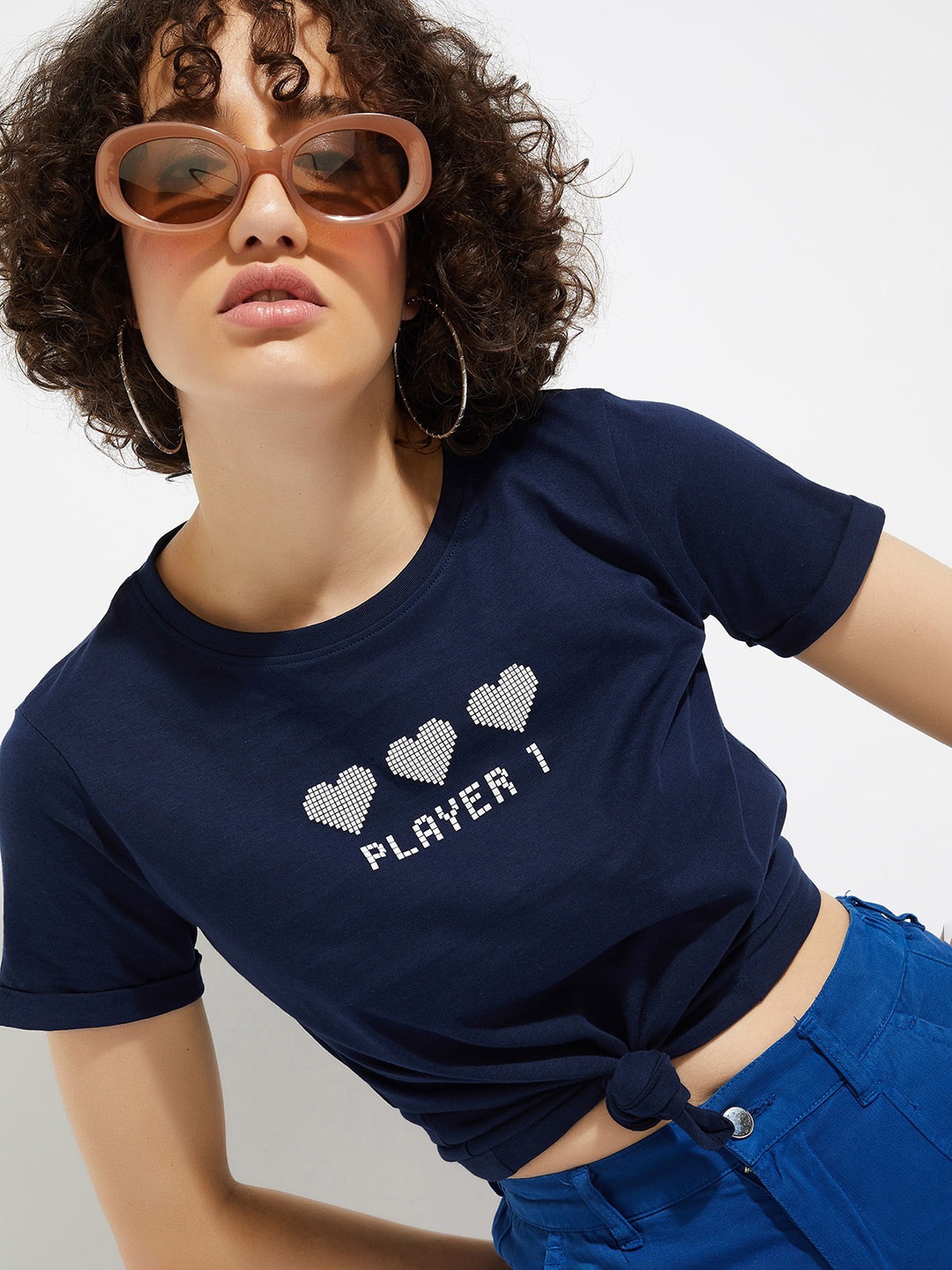 

max URB_N Graphic Printed Round Neck Pure Cotton Casual T-shirt, Navy blue