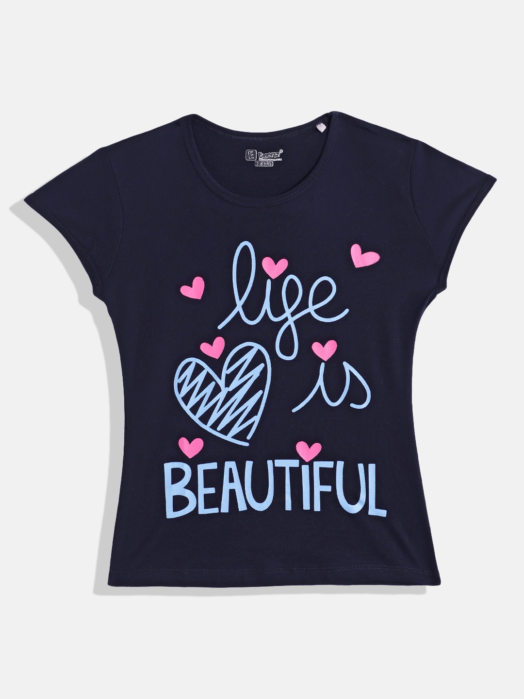 

Eteenz Girls Printed Premium Cotton Top, Navy blue
