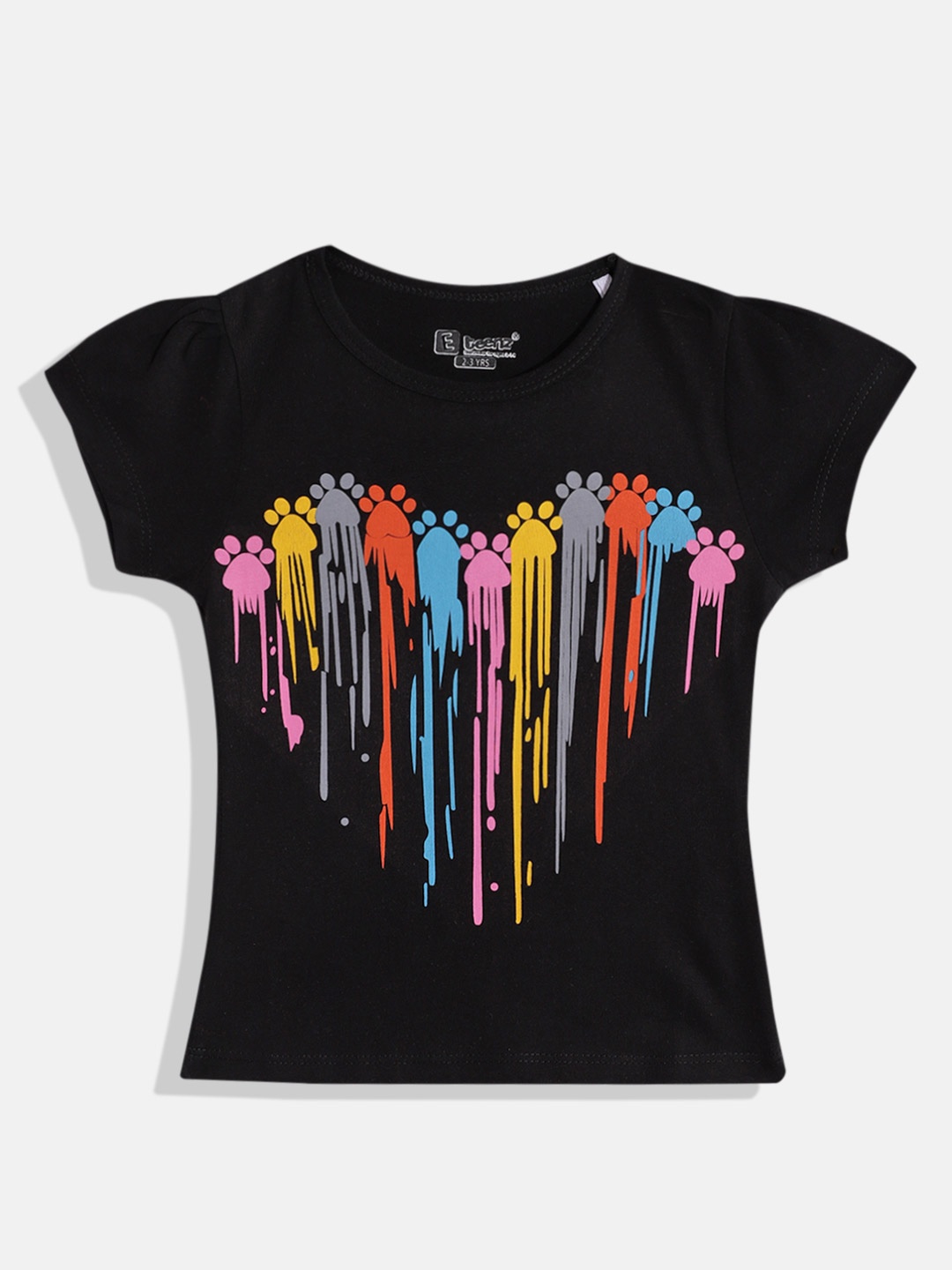 

Eteenz Girls Printed Premium Cotton Top, Black