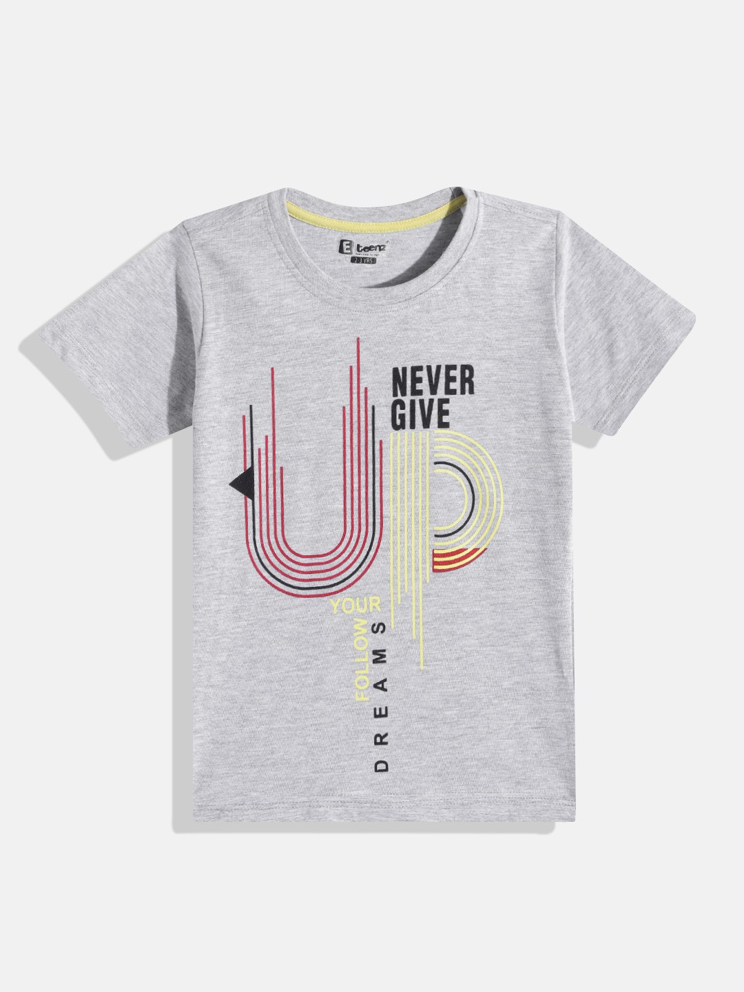 

Eteenz Boys Premium Cotton Typography Printed T-shirt, Grey melange