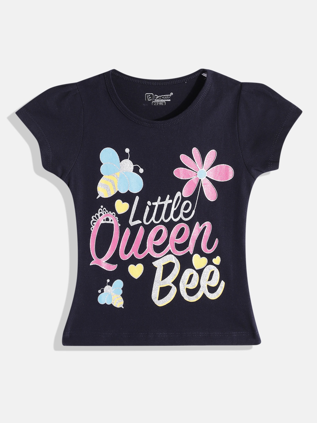 

Eteenz Girls Typography Printed Premium Cotton T-shirt, Navy blue