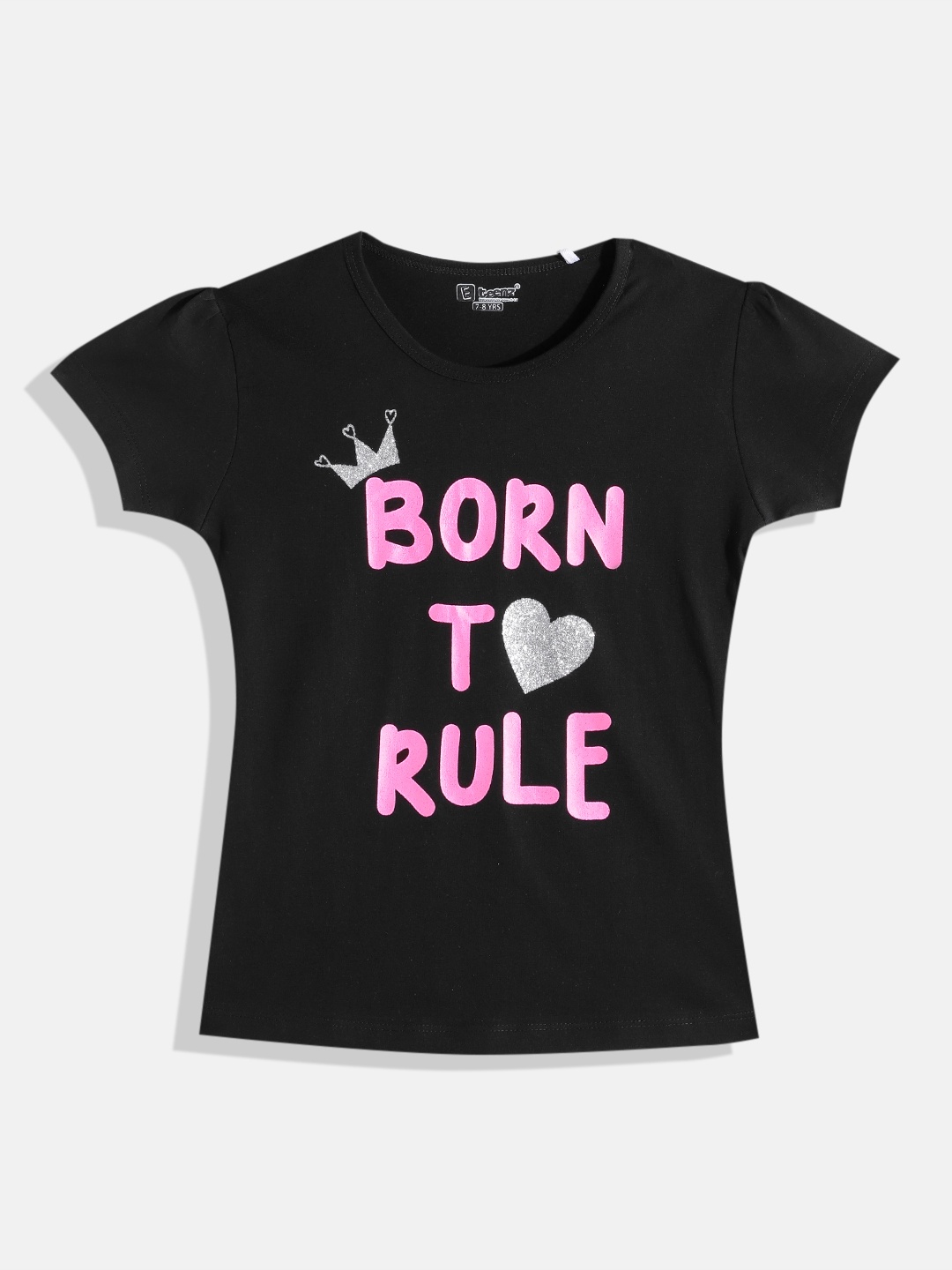 

Eteenz Girls Typography Printed Premium Cotton T-shirt, Black