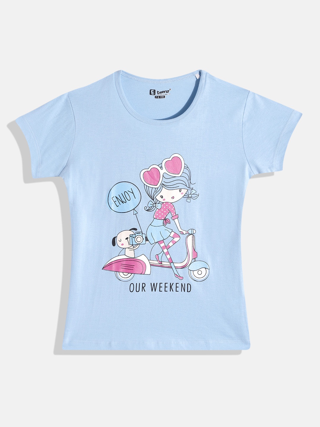 

Eteenz Girls Premium Cotton Graphic Printed T-shirt, Blue