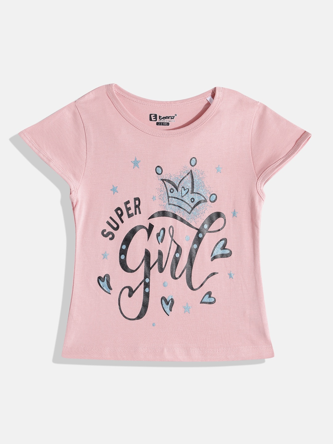

Eteenz Girls Varsity Printed Premium Cotton T-shirt, Pink