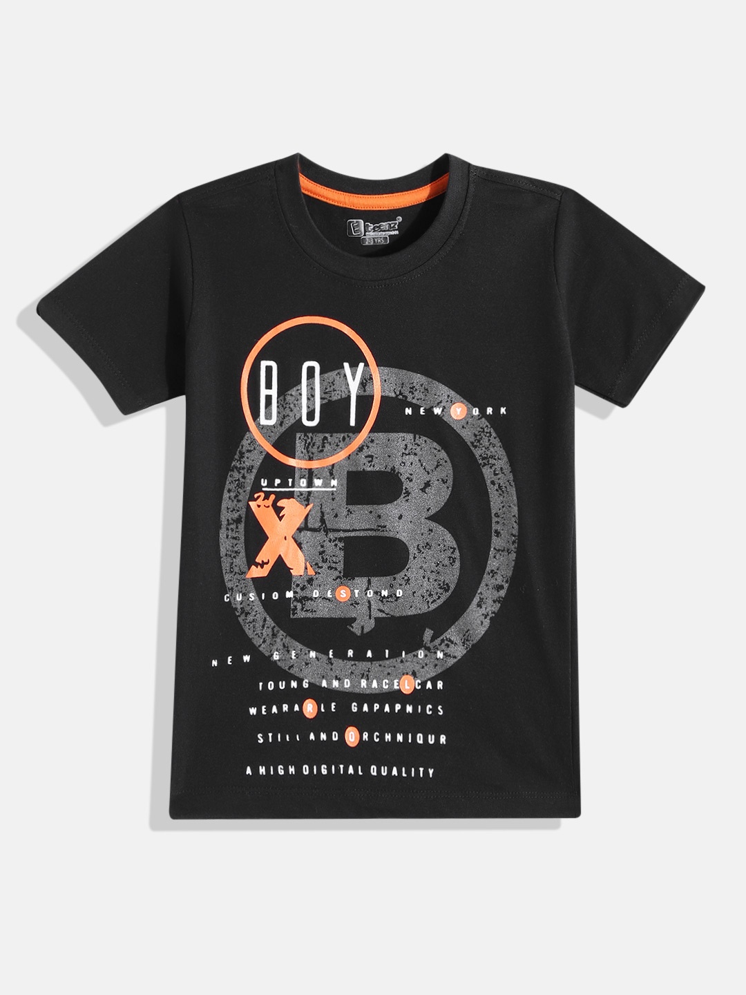 

Eteenz Boys Typography Printed Cotton T-shirt, Black