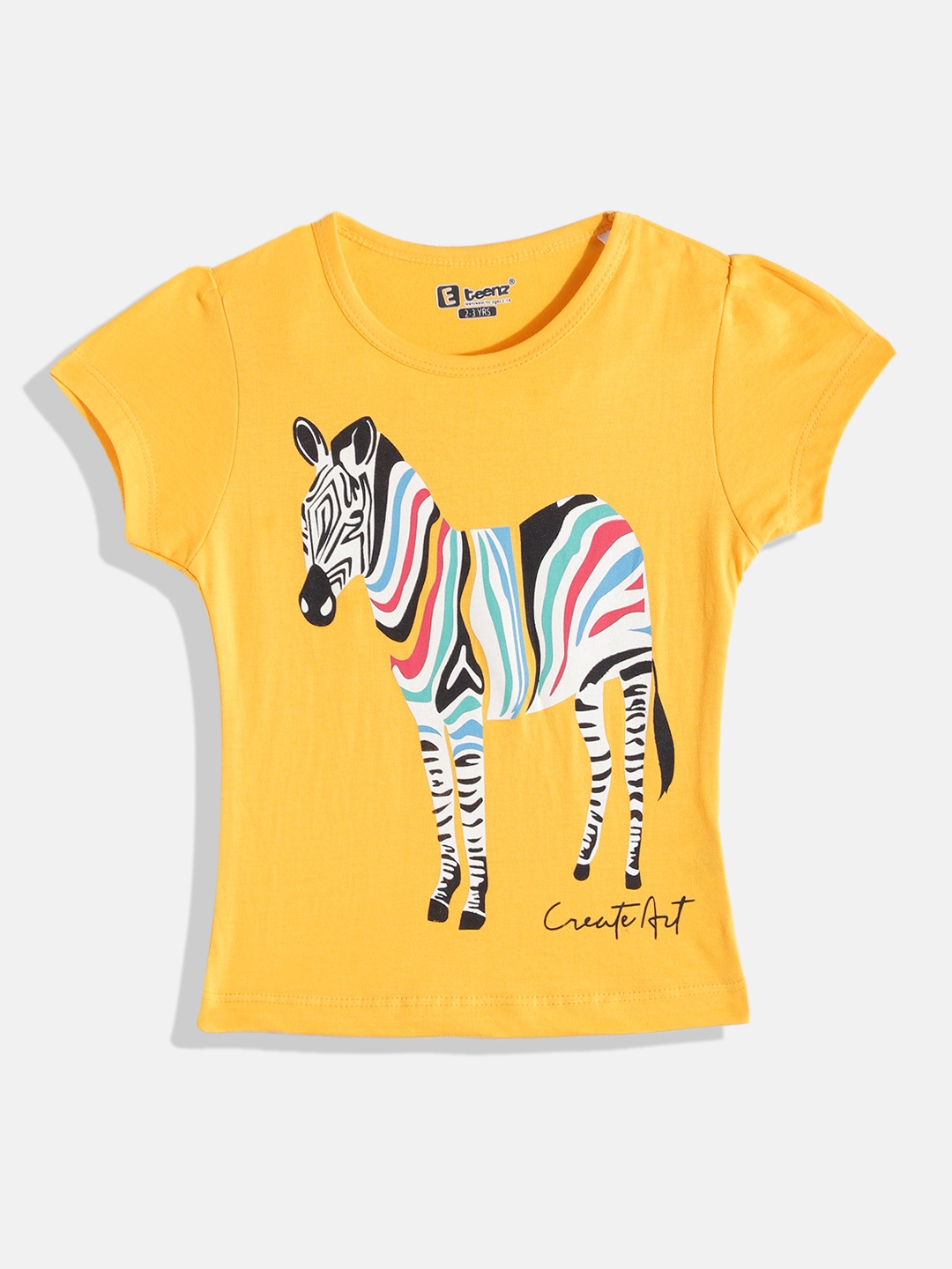 

Eteenz Girls Animal Graphic Print Premium Cotton Top, Yellow