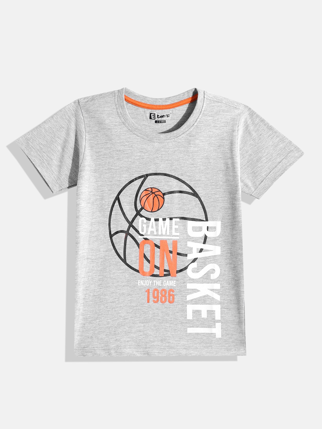 

Eteenz Boys Premium Cotton Typography Printed T-shirt, Grey melange