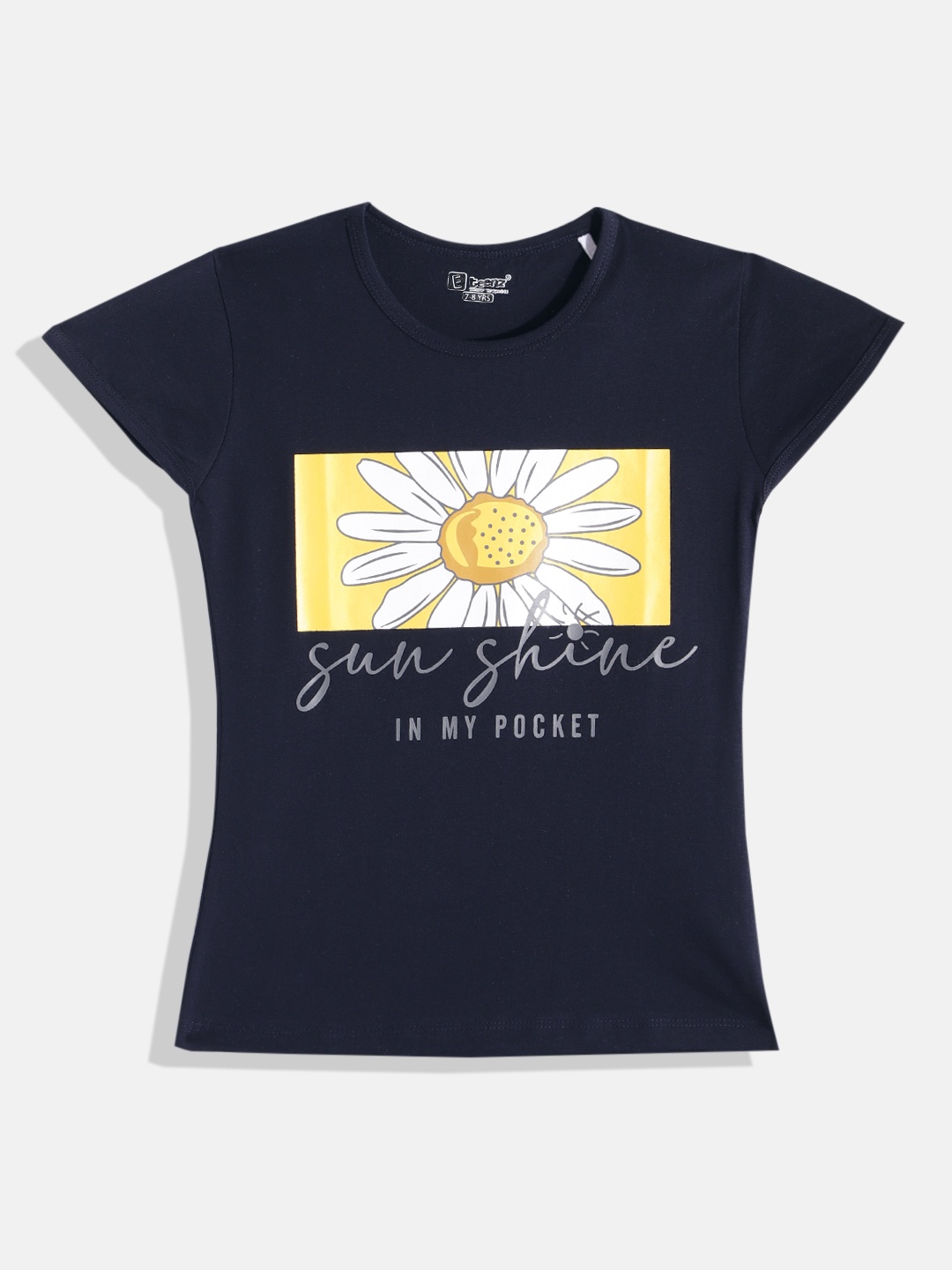 

Eteenz Girls Floral Print Premium Cotton Top, Navy blue