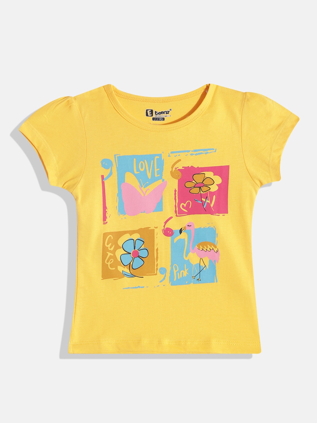 

Eteenz Girls Premium Cotton Graphic Printed T-shirt, Yellow